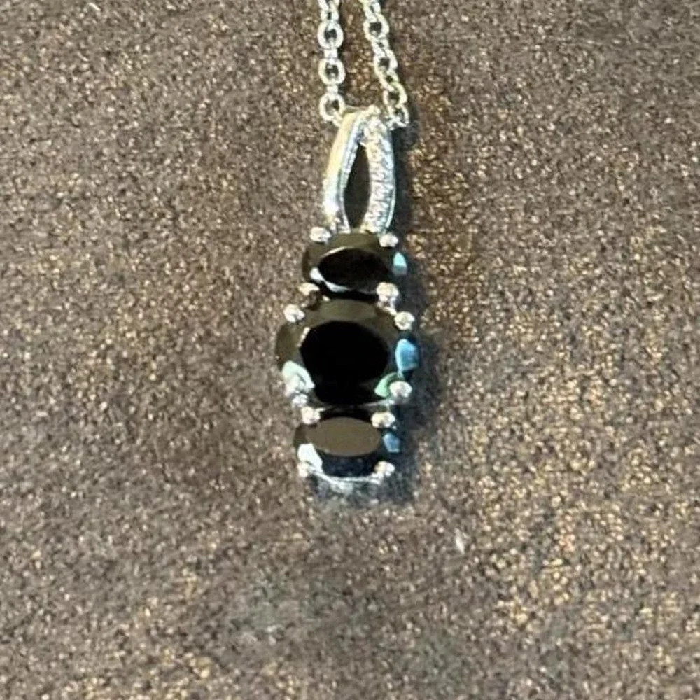 Black Opal Silver Necklace w/ Beautifully Detailed Pendant & Magnetic Clasp